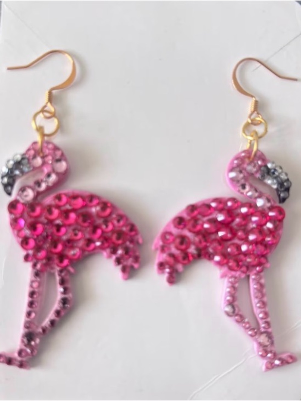 Pink Sequin Flamingo Dangle Earrings